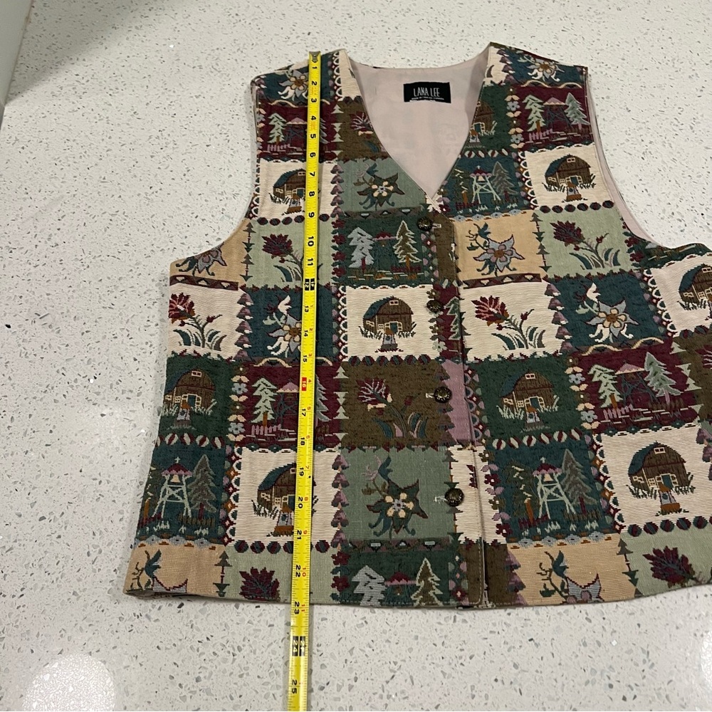 LANA LEE Tapestry Patchwork Lined Vest with Christmas Patterns Brass Buttons - Picture 8 of 13